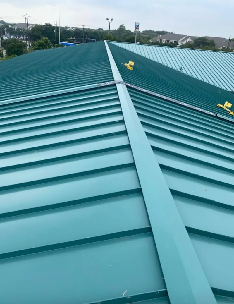 Green commercial metal roof ridge and valley for Metal Roof Repair in Matteson